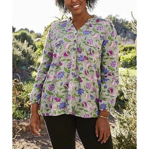 Matilda Jane Size XS Gray & Fushia Floral Thinking Out Loud Blouse Top